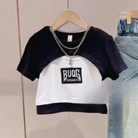 Nouvel Ensemble Deux Pièces T-Shirt et Jean Style Décontracté d'Été pour Filles, Tissu Coton Tendance, Modèle Bébé à la Mode et au Style Étranger