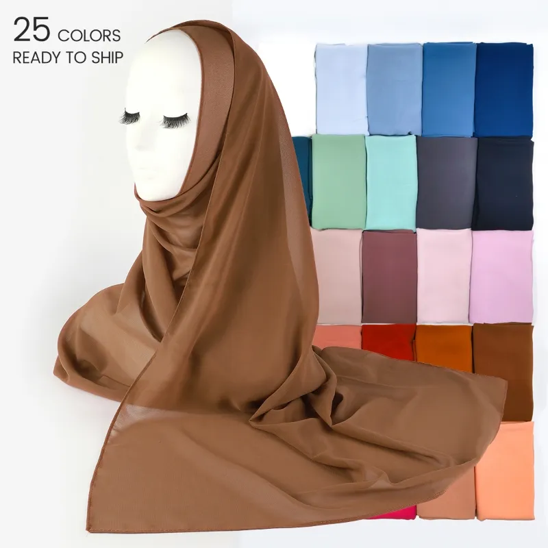 Hot Selling Effen Bubble Chiffon Hijab Sjaals Dames Lange Moslim Sjaal Islamitische Lange Sjaal