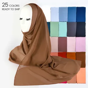 Hijab Hot Selling Plain Bubble Chiffon Hijab Scarves Women's Long Muslim Shawl Islamic Long Shawl