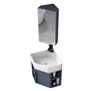 Mueble de Baño Esquinero de Aleación de Aluminio para Apartamentos Pequeños, con Lavabo Triangular Azul, para Vida Transfronteriza - Product Image 2