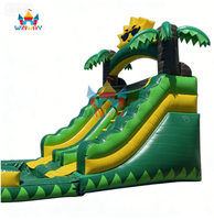 Toboggan aquatique gonflable écologique en PVC Tropical Sun Palm - Double piste pour enfants, parc aquatique d'été pour jardin, idéal pour les fêtes en plein air