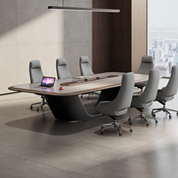Mesa de Conferencia Grande, Tablero Ecológico E1, Certificación CQM, Superficie de 50 mm, Riel de Alimentación USB Integrado, Luz Ambiental LED, Personalización OEM para Sala de Juntas