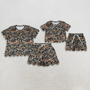 เด็กทารกหญิงผู้ใหญ่ผู้หญิงแขนสั้นสีน้ำตาลลายพรางเสื้อกางเกงขาสั้นชุดสแกลลอปเสื้อผ้าฤดูร้อน - Product Image 1