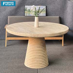 Thiết Kế Hiện Đại Wabi Sabi Phong Cách Đồ Nội Thất Sang Trọng Kích Thước Lớn Hơn Vòng Top 100% Màu Be Tự Nhiên Travertine Bàn Ăn Cho 8 Người - Product Image 4