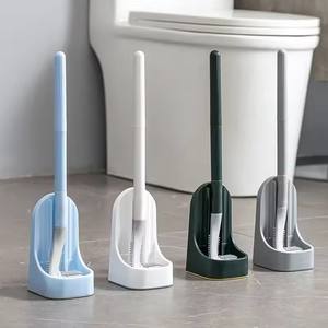 Brosse de toilette en silicone à long manche avec poils à séchage rapide et support pour un nettoyage sans effort - Product Image 1