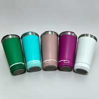 Mug Kopi Perjalanan Anti Bocor Dinding Ganda Berinsulasi Vakum Tumbler Stainless Steel dengan Speaker Bluetooth 16oz