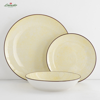 Ensemble d'assiettes et de bols en céramique moderne couleur crème Macron, vaisselle imprimée vibrante, écologique, compatible micro-ondes, pour la maison et les cafés