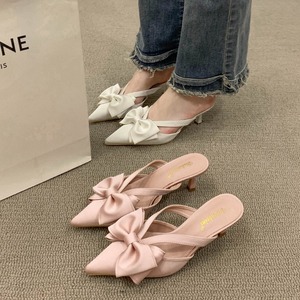 French Baotou Half Female Spring and Summer Wear New Women's Pointy Muller High Heels Small Slippers - Product Image 1