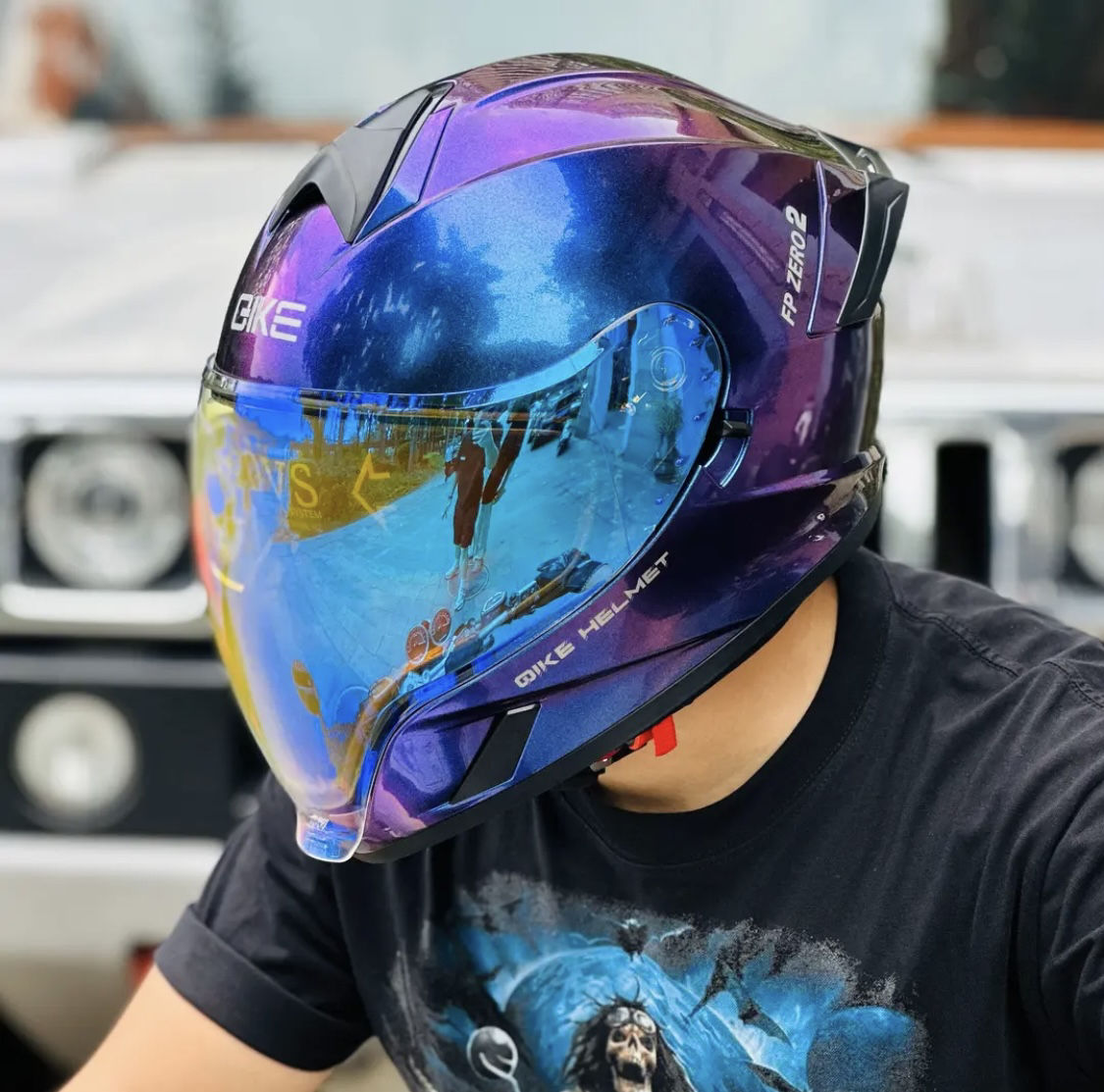 QIKE Motorbike Four Seasons Double Visors Full Face Helmets Motorcycle HD  Big Visors Dot Certified VEGA Helmets Man Spoiler Tail