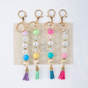 Nouvel Arrivage Porte-clés avec Mots Inspirants, Breloque de Sac à Pompon Perlé Coloré, Ornement Clé Tendance FAITH/HOPE/BLESSED/LOVE - Product Image 3