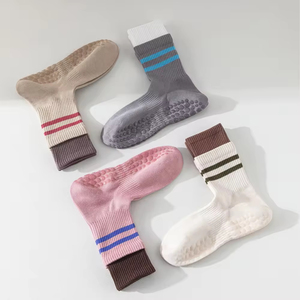 Custom Logo Crew Sports Cotton Gym Non-Slip Trainer Sticky <b>Socks</b> Seamless Anti-Slip Yoga Pilates Grip Stripe Design Casual Style - Product Image 6