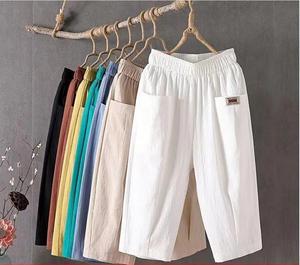 <span class=keywords><strong>Pantaloni</strong></span> Capri <span class=keywords><strong>estivi</strong></span> in cotone e <span class=keywords><strong>lino</strong></span> larghi taglie forti Casual All-Match con elastico in vita medio-piccoli piedi-Harlan 8207 - Product Image 1