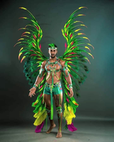 Conjunto de Disfraz de Samba para Hombre, Profesional, con Plumas Verdes Grandes, Alas de Pavo Real, para Actuaciones en Escenario y Desfiles