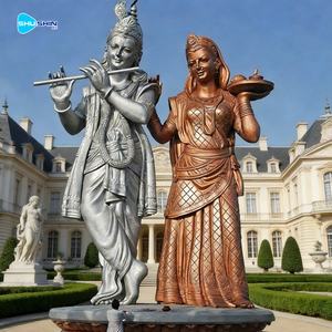 Ensemble de statues de divinités hindoues en bronze coulé sur mesure, sculptées à la main, Krishna jouant de la flûte et Radha, pour la décoration de la maison - Product Image 2