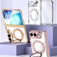 Coque transparente électroplaquée HEYBINGO avec béquille en alliage 360°, anneau magnétique, film de protection avant en verre, coque rigide en PC à couverture intégrale pour IP Duo