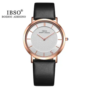 IBSO Mens Genuine Leather Watch Wristwatch For Men Customized Logo Clock Luxury Quartz Watches