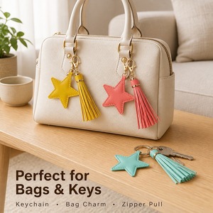 Llavero de cuero PU con logotipo personalizado, borla y estrella, accesorio para bolso, OEM, bajo MOQ, venta al por mayor - Product Image 5