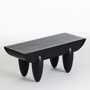 Wabi Sabi Midcentury meja kopi Modern, furnitur kayu hitam Nordik untuk rumah ruang tamu desain unik