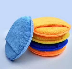 Almohadilla de esponja de microfibra para limpieza de coche, almohadilla de esponja de microfibra azul personalizada con bolsillo para lavado y recubrimiento de coche