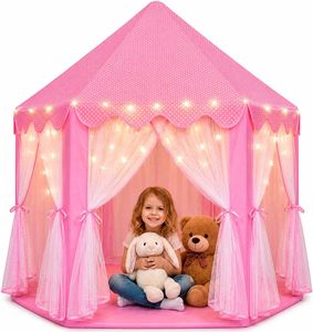 Tenda <span class=keywords><strong>da</strong></span> Giardino Romantica con Illuminazione LED, Castello <span class=keywords><strong>da</strong></span> Principessa con Elegante Tenda in Tulle e Tetto a Pois per Giochi al Chiuso e all'Aperto - Product Image 1