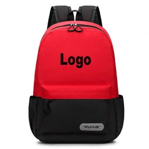 Mochila Personalizada con Logotipo en Bloques de Color Rojo y Negro, Bolsa Escolar de Poliéster Resistente para Estudiantes, Regalo Promocional OEM ODM - Product Image 1