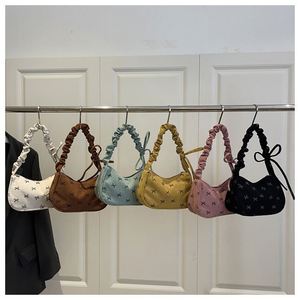 Casual Bow Women Corduroy Shoulder Bags Lightweight Portable Ladies Underarm Bag Simple Female Pleated Strap Handbags <b>Purse</b> - Product Image 6