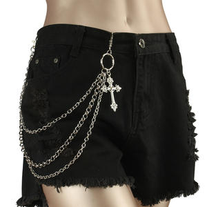 Hip Hop Fashion Punk Multi Layered Metal <b>Cross</b> Waist <b>Chain</b> For Men Halloween Accessory Tibetan Silver White K711 - Product Image 1