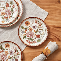 Ensemble de vaisselle en céramique à motif de fruits, 4 pièces, avec bordure rouge-brun, compatible micro-ondes et réutilisable, décoration de table pour la maison