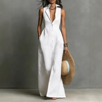 Robe longue asymétrique sans manches pour femme, grande taille, col chemise, boutonnée sur le devant, couleur unie, pour dropshipping Shopify
