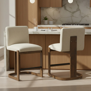 Set di 2 Sgabelli da Bar Moderni e Stabili, Altezza 24 Pollici, in Legno Massello, Rivestiti in Lino, per Casa, Bar, Cucina, <span class=keywords><strong>Isola</strong></span>, <span class=keywords><strong>con</strong></span> Gambe in Noce - Product Image 1