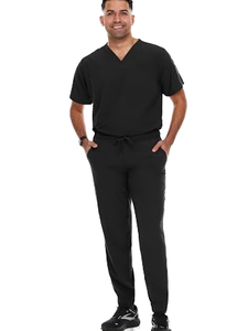 Precio al por mayor Conjuntos de uniformes médicos de punto de elastano con cuello en V personalizados, pantalones con bolsillos de alta calidad y cintura elástica, unisex, con detección de agujas - Product Image 4