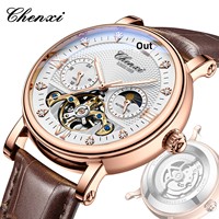 Montre automatique tourbillon Flyback de haute qualité pour homme avec bracelet en cuir véritable, montre mécanique squelette tendance de luxe