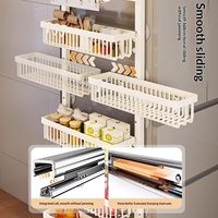 Estante de Almacenamiento Lateral para Refrigerador con Cestas Extraíbles, Organizador de Cocina de Acero al Carbono de Múltiples Niveles para Espacios Estrechos, Montado en la Pared
