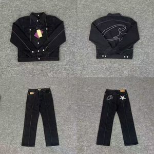 Ensemble veste et <span class=keywords><strong>pantalon</strong></span> en jean avec logo brodé étoile à cinq branches Devil Island pour hommes et femmes, style décontracté américain <span class=keywords><strong>Corteiz</strong></span> - Product Image 6