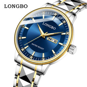 Reloj de Pulsera para Hombre <span class=keywords><strong>LONGBO</strong></span> 83703, Marca de Venta Caliente, Diseño de Lujo con Diamantes Azules, Esfera Grande, Correa de Acero Inoxidable Dorado - Product Image 3