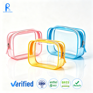 Pochette cosmétique transparente en PVC personnalisée en usine, sac de toilette étanche à fermeture éclair, sac de maquillage de luxe pour marque de beauté et soins de la peau - Product Image 1