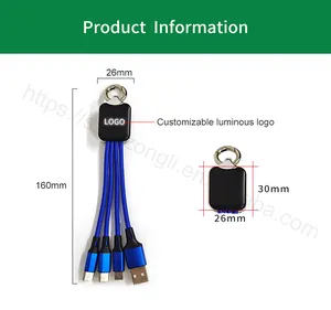 Promotional Usb Gadget Nylon Braided 4 In 1 Micro Usb Type C Charger Cable Keychain Charging Mobile Phone Cables Custom Led Logo