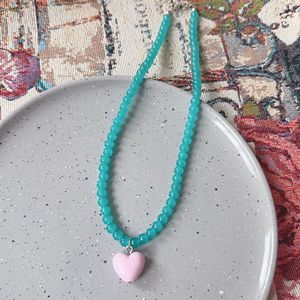 <strong>Candy</strong> Color Summer Fashion Heart <strong>Necklace</strong> Women's Cute Niche Design Beaded Acrylic Chain Sporty Sweet Cool Spice Girl Jewelry - Product Image 2