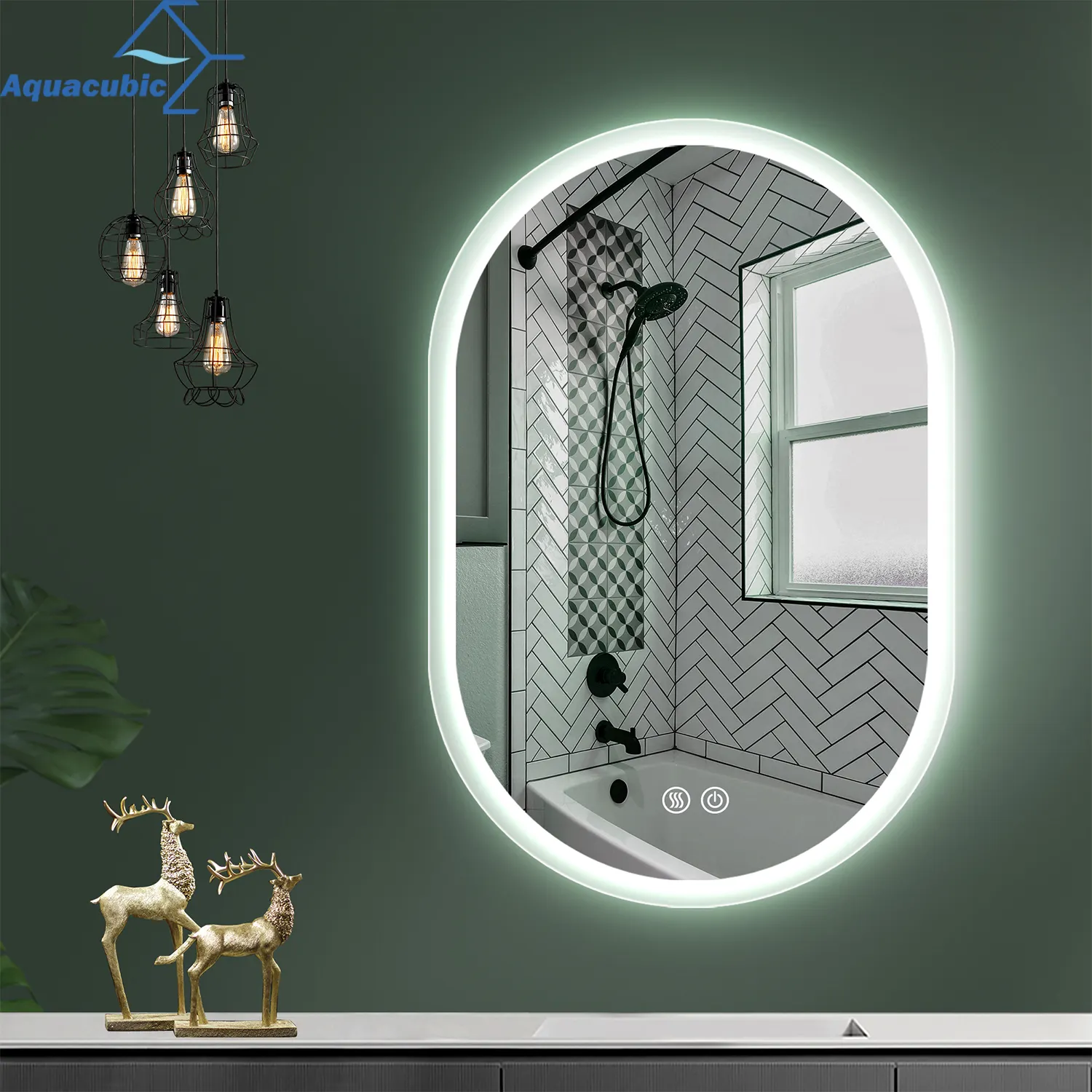 Pronto per la spedizione specchio da bagno 32X24 pollici con luci specchio a LED dimmerabile antiappannamento specchio a LED ovale intelligente senza cornice