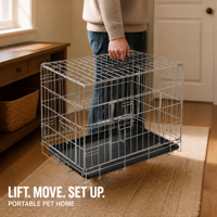 Cage pliable pour chien en acier inoxydable de luxe, idéale pour l'intérieur et l'extérieur, avec plateau en plastique pour un nettoyage facile