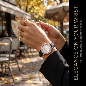 Montres OEM pour femmes, <span class=keywords><strong>montre</strong></span> à quartz, <span class=keywords><strong>or</strong></span> rose, lunette sertie de diamants, cadran en nacre, bracelet en cuir <span class=keywords><strong>noir</strong></span>, élégante - Product Image 2