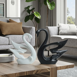 Vente en gros de figurines modernes de cygne en céramique <span class=keywords><strong>pour</strong></span> mariage Lot de 2 décorations d'intérieur blanches et noires <span class=keywords><strong>pour</strong></span> le salon, bonnes idées cadeaux - Product Image 5