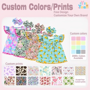 Conjunto de Vestido de Manga Corta con Pompones para Niñas Pequeñas, Lazo para el Cabello a Juego, Estampado Completo, Ropa Casual de Verano para Niños - Product Image 3