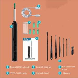 Outil <span class=keywords><strong>d</strong></span>'Extraction de Cérumen Visuel Intégré Noir à Tête de Cuillère – Cure-Oreille Visuel <span class=keywords><strong>avec</strong></span> <span class=keywords><strong>Caméra</strong></span> Otoscope - Product Image 6