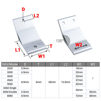Support d'angle en acier simple face 3 mm à 135 degrés, modèle 2020-6001, pour connexion de profilés en aluminium