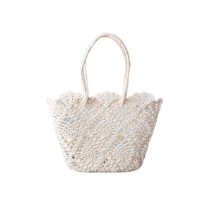 Bolso de Playa para Mujer con Patrón de Encaje, Tejido a Mano, con Correa de Hombro de Ganchillo, de Algodón, Estilo Moderno, Tipo Cubo, Nuevo - Product Image 2