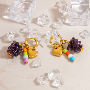Pendientes Colgantes con Forma de Fruta, Diseño de Uva en Aleación de Zinc, Color de Cuentas Aleatorio EH11916, Joyería de Moda de Verano - Product Image 4