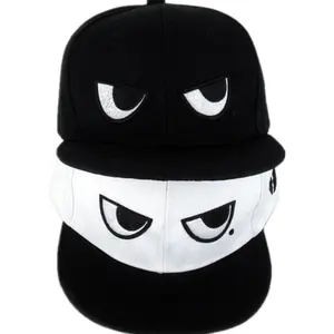 hitam pasangan Suppliers-Topi Pasangan Rata Versi Korea, Topi Bisbol Tren Hip-Hop Bordir Mata Hitam dan Putih Kasual untuk Pasangan