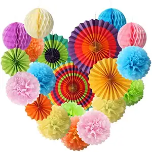 Party Decoraties 20Pcs Tissue Pompom Bloemen Opknoping Papier Fans Honingraat Bal Voor Mexicaanse Fiesta Regenboog Verjaardagen Baby Shower