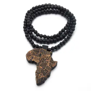 Venta al por mayor collar 5 persona-Collar con colgante de madera con mapa de África, 5 colores, para hombre, cadena de cuentas de madera, joyería